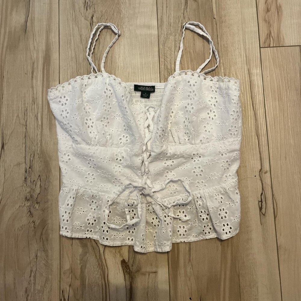 coquette eyelet white crop tank top!